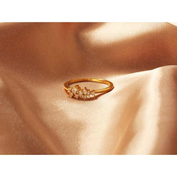 Classic White CZ Ring in 925 Sterling Silver & Gold Plated Band - Picture 1 of 8
